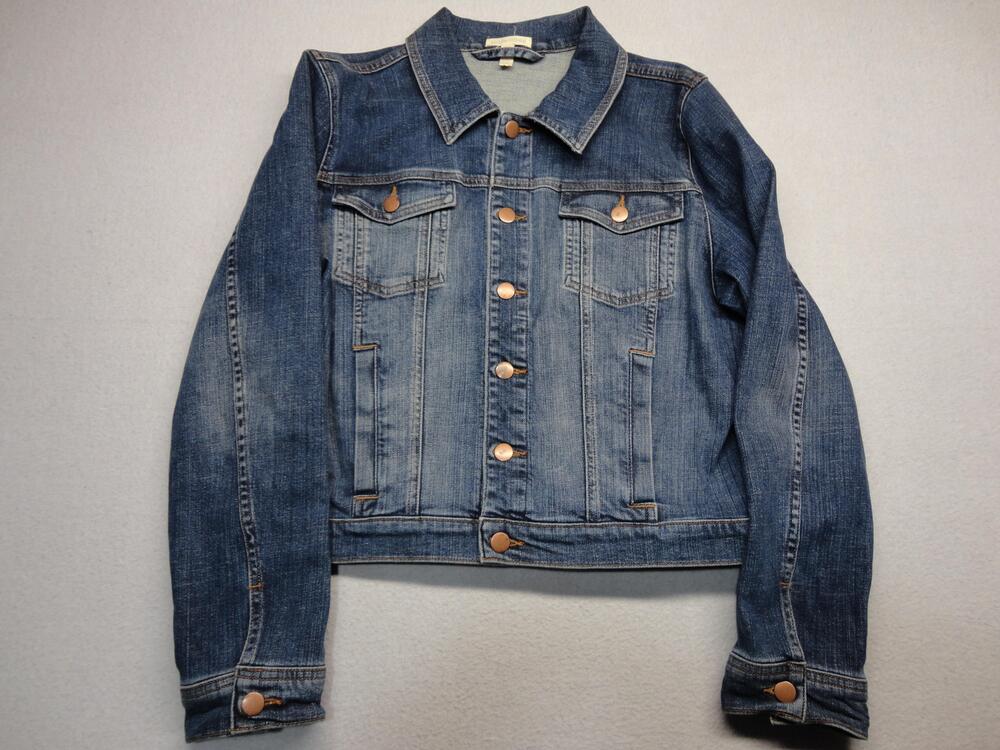 Eileen Fisher Denim Jacket Womens Large Blue Organic Cotton Stretch Jean Pockets